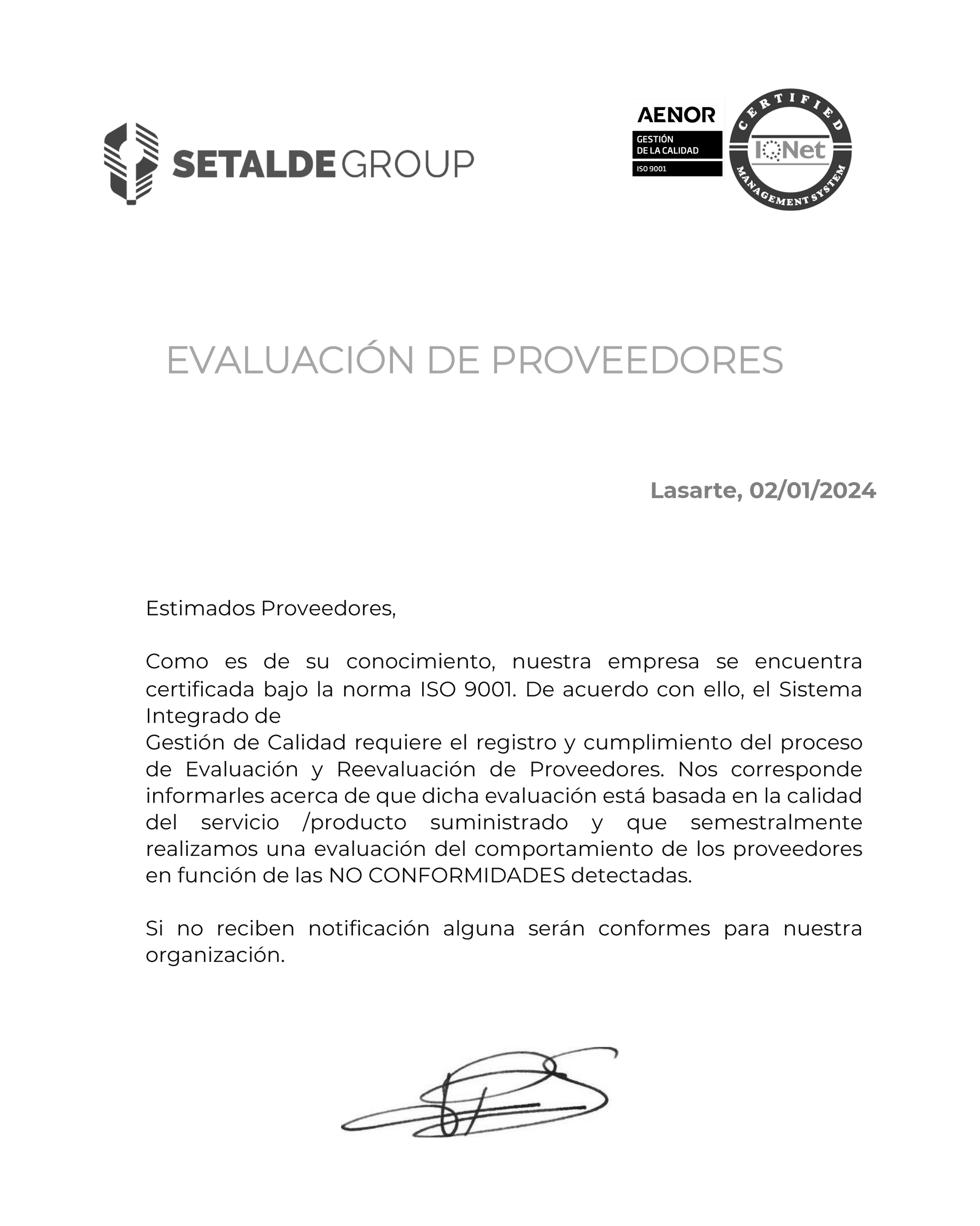 Evaluación de Proveedores